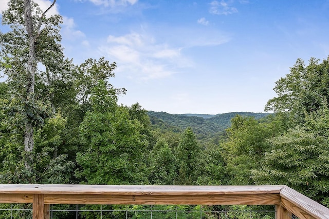 view of mountain feature with a wooded view