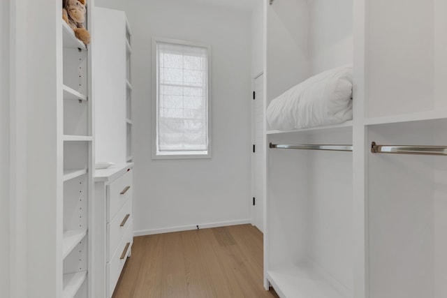 walk in closet with light wood-type flooring