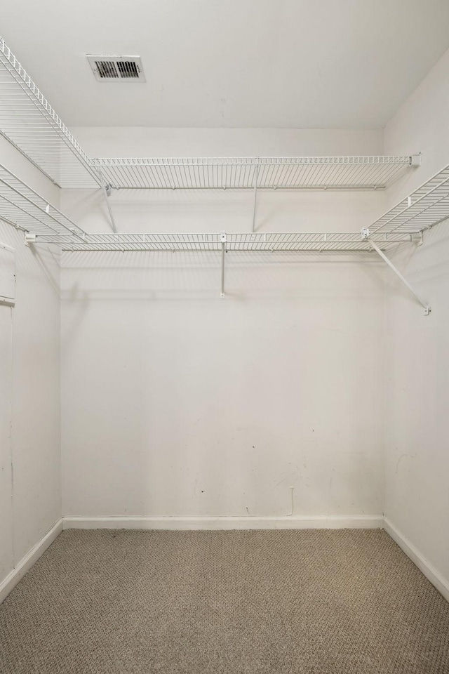 walk in closet featuring visible vents and carpet floors