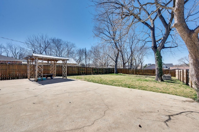 view of patio / terrace featuring a pergola and a fenced backyard