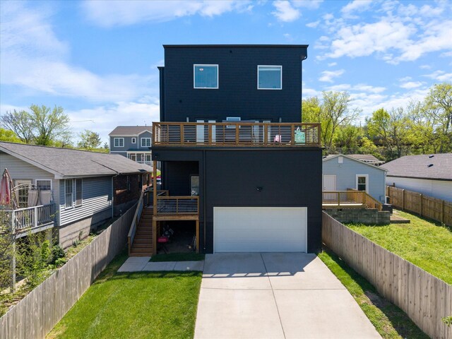 3018 Indiana Ave, Nashville, TN 37209 - contemporary house with a balcony, concrete driveway, a garage, and stairs