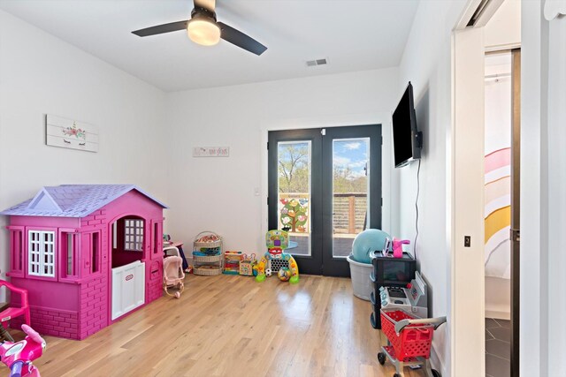 3018 Indiana Ave, Nashville, TN 37209 - recreation room featuring french doors, wood finished floors, and a ceiling fan