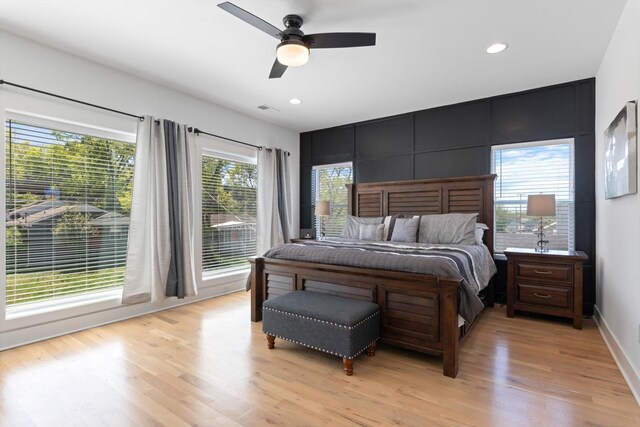 3018 Indiana Ave, Nashville, TN 37209 - bedroom with light wood-style flooring, recessed lighting, baseboards, and a ceiling fan