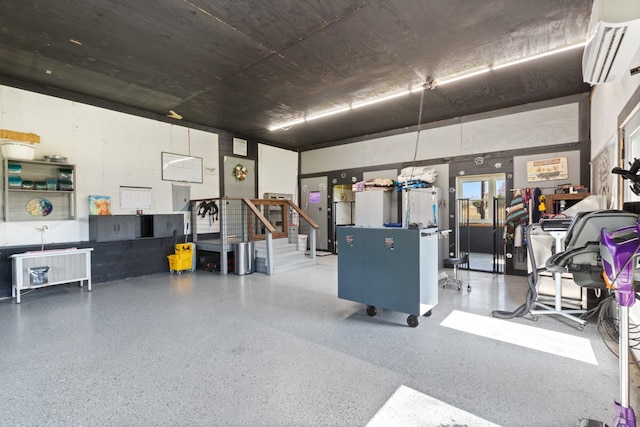 garage with a wall unit AC