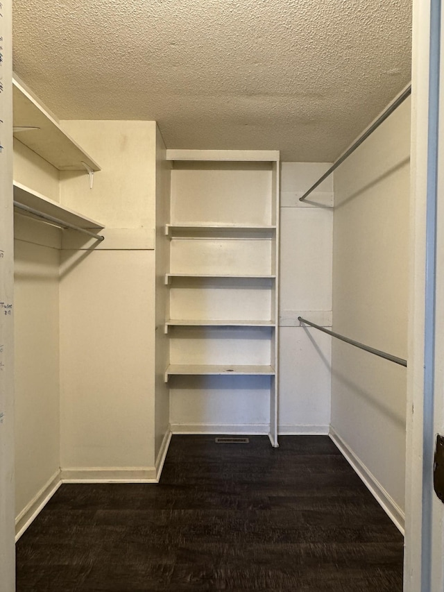 walk in closet featuring dark wood-style floors