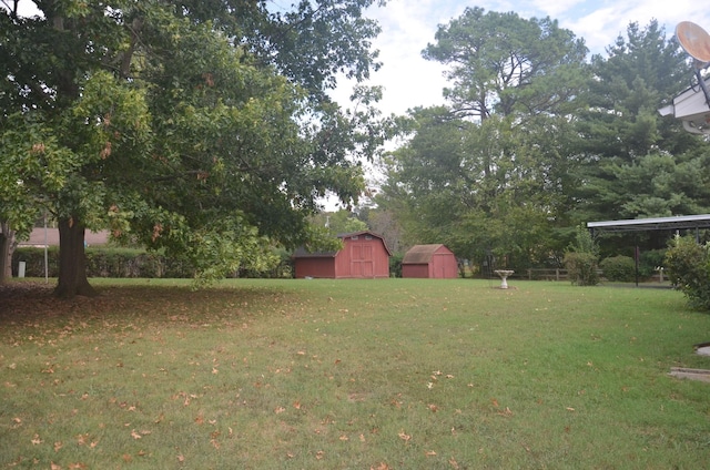 view of yard with an outbuilding and a storage shed