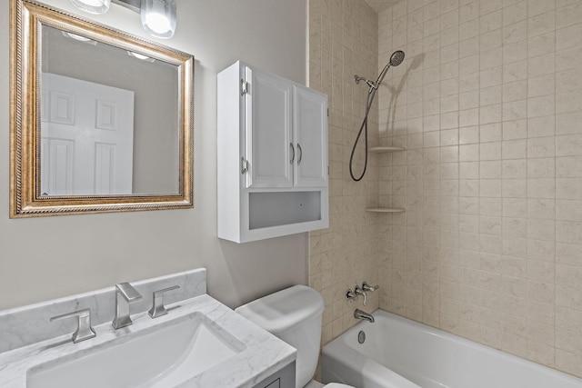 full bathroom with vanity, toilet, and shower / tub combination