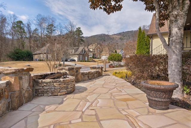 view of patio featuring a mountain view