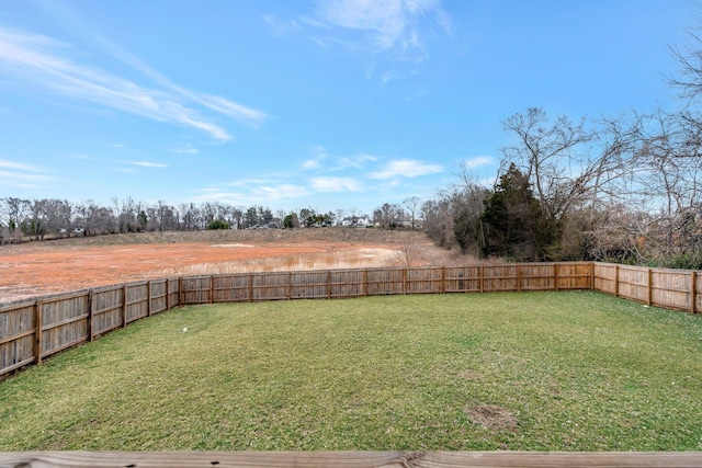 view of yard with a fenced backyard