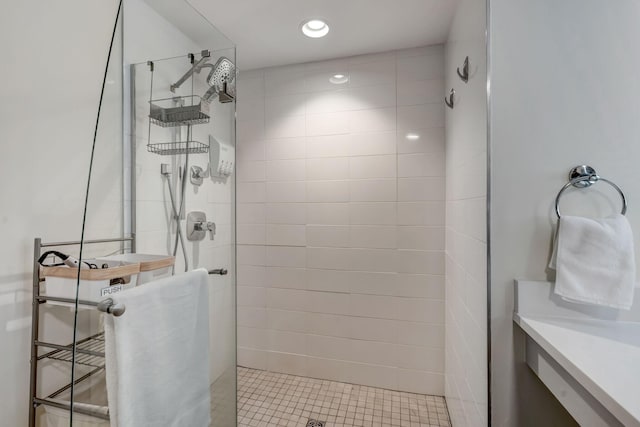 full bathroom with recessed lighting and a walk in shower