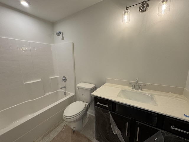 full bath with shower / tub combination, toilet, and vanity