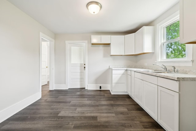57 Young Branch Rd, Dixon Springs, TN 37057 - kitchen featuring a sink, light countertops, dark wood finished floors, baseboards, and white cabinetry