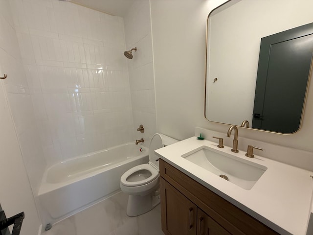 bathroom with tub / shower combination, toilet, and vanity