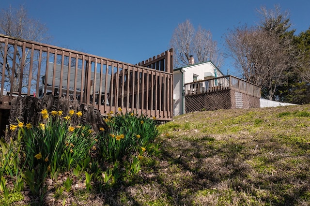 view of yard with a wooden deck