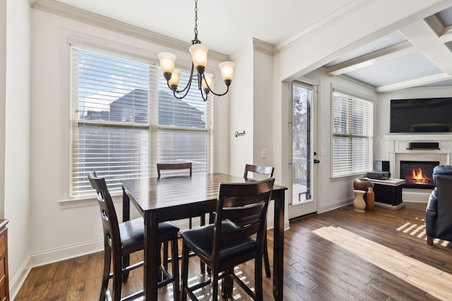 dining space featuring a healthy amount of sunlight, an inviting chandelier, and wood-type flooring