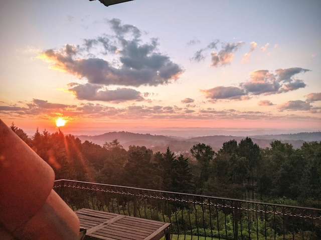 property view of mountains with a wooded view