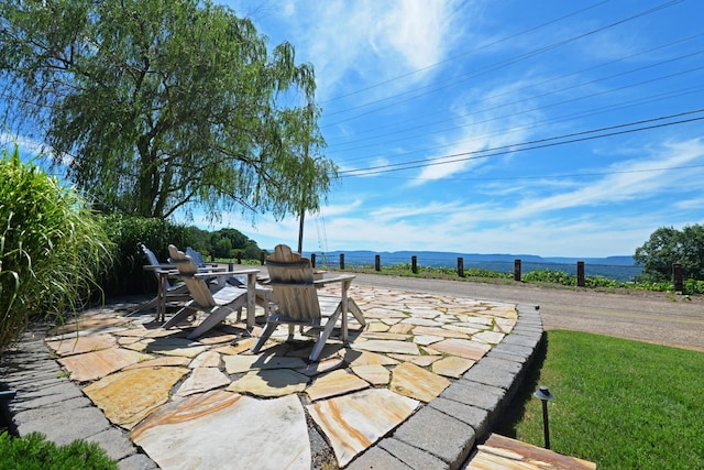 view of patio featuring a mountain view