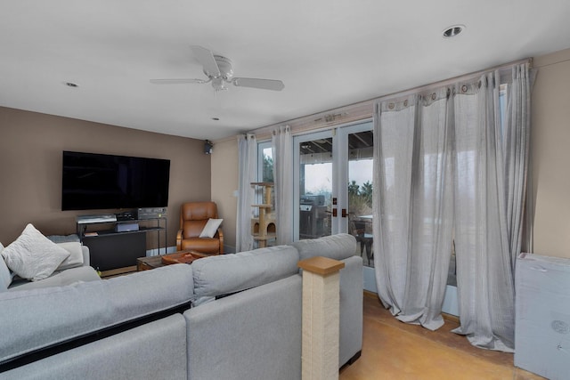 living room with a ceiling fan