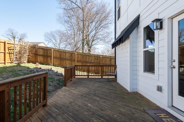 deck with a fenced backyard