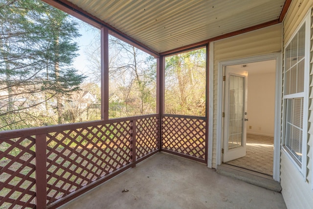 view of unfurnished sunroom