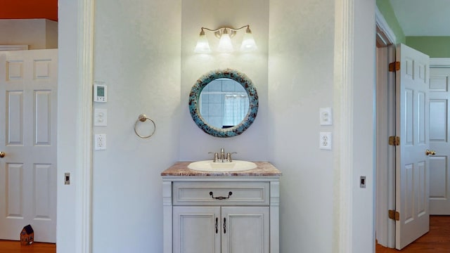 bathroom featuring wood finished floors and vanity