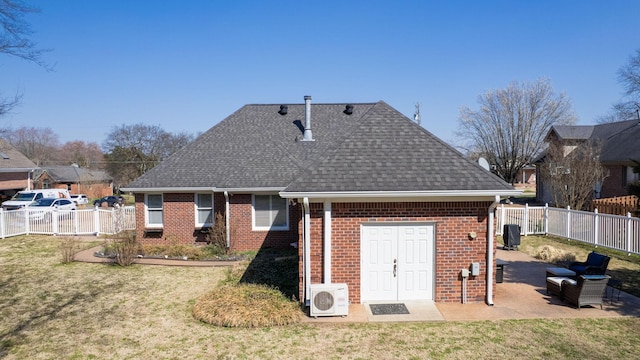 rear view of property featuring ac unit, a yard, a patio area, and fence