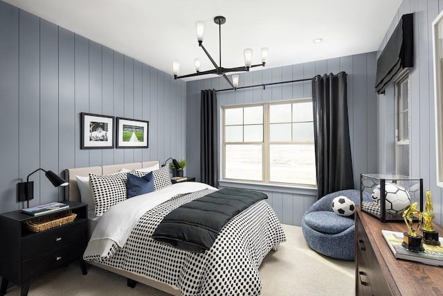 bedroom with a chandelier