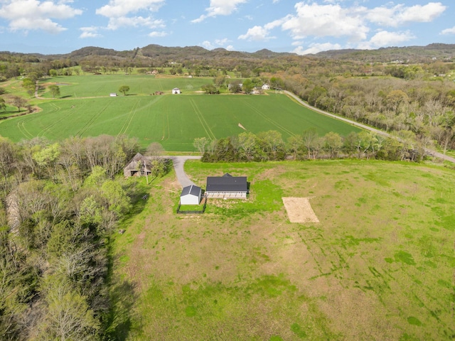 birds eye view of property featuring a rural view and a mountain view