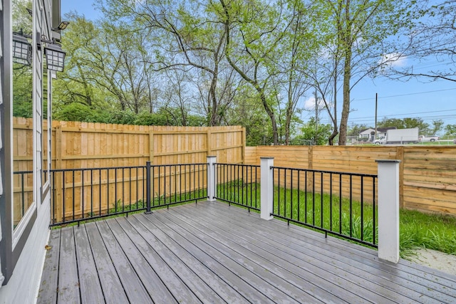 wooden terrace featuring a fenced backyard