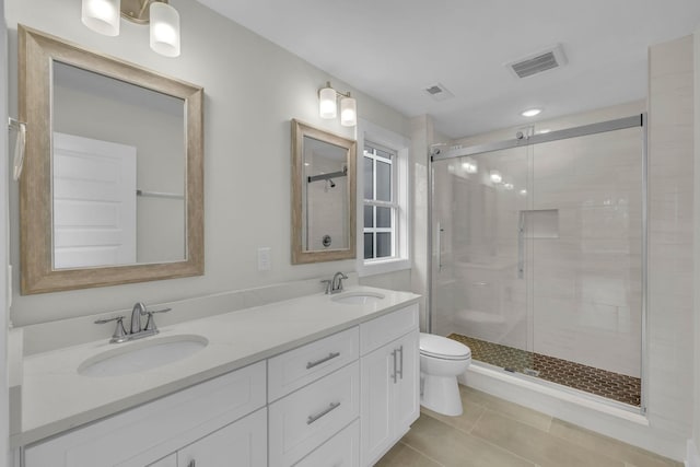 bathroom featuring a shower stall, visible vents, and a sink