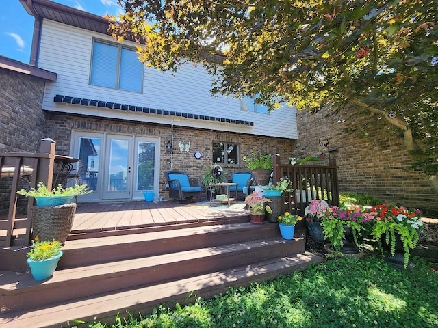 wooden terrace with french doors