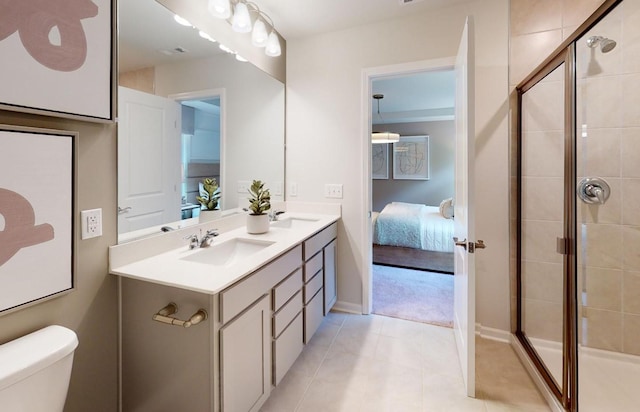 full bath featuring a sink, ensuite bath, a stall shower, and double vanity