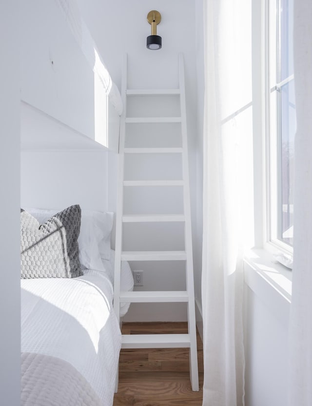 walk in closet with wood finished floors