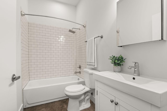 full bath featuring bathtub / shower combination, toilet, and vanity