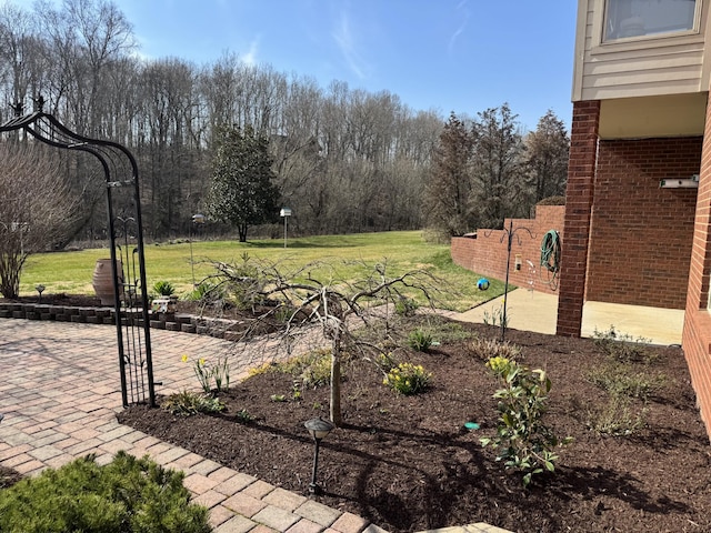 view of yard with a patio area, a vegetable garden, and fence