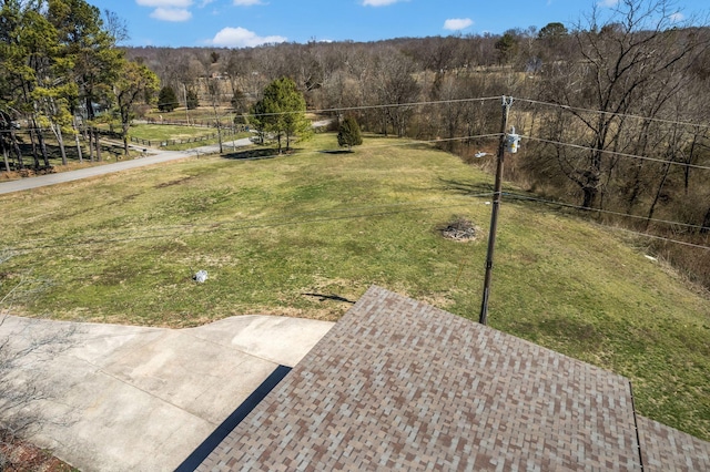 view of yard featuring a rural view and a forest view