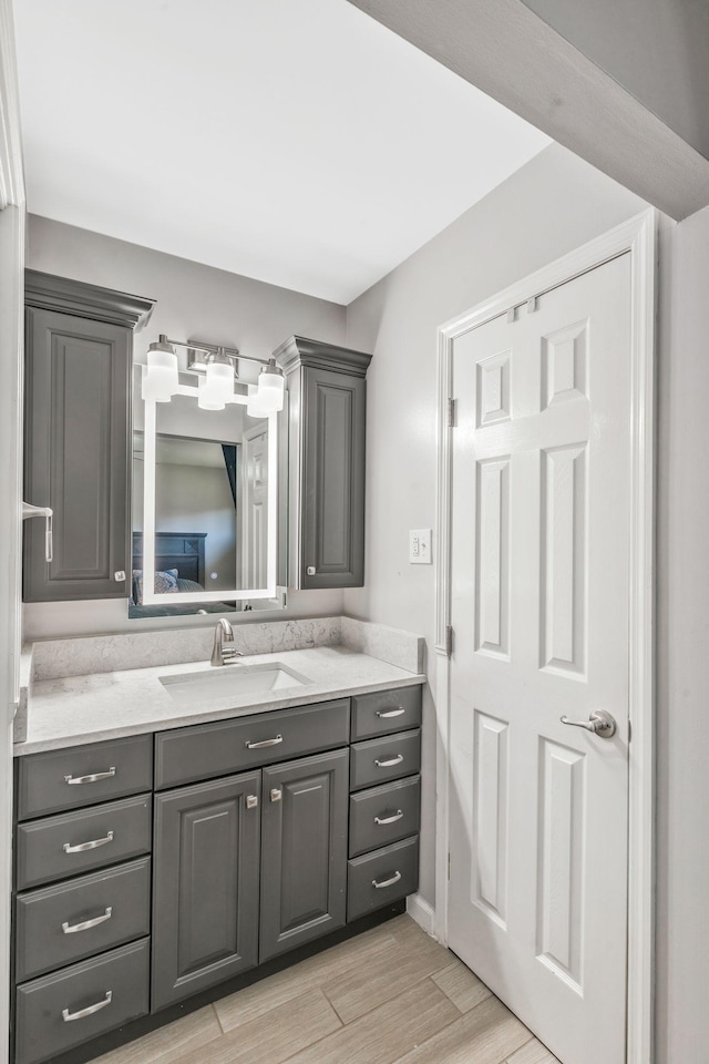 bathroom with vanity and wood finished floors