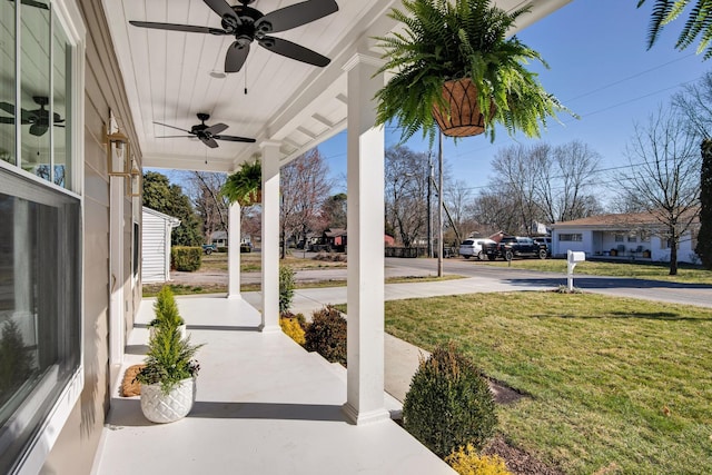 view of patio / terrace with covered porch and a ceiling fan