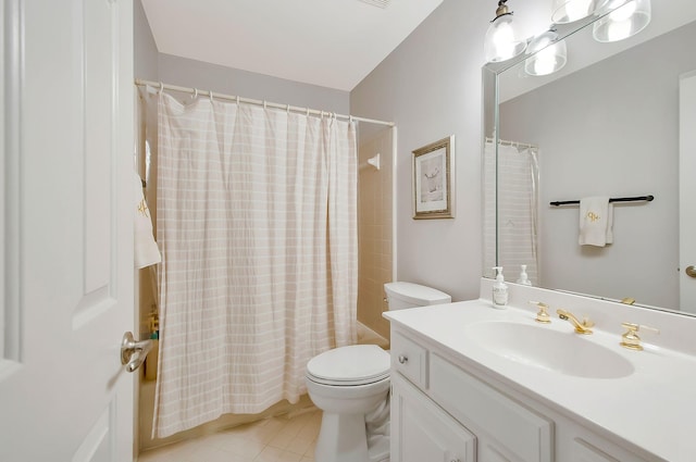 full bath with tile patterned flooring, toilet, and vanity