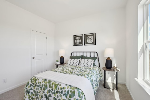bedroom with carpet flooring, baseboards, and multiple windows