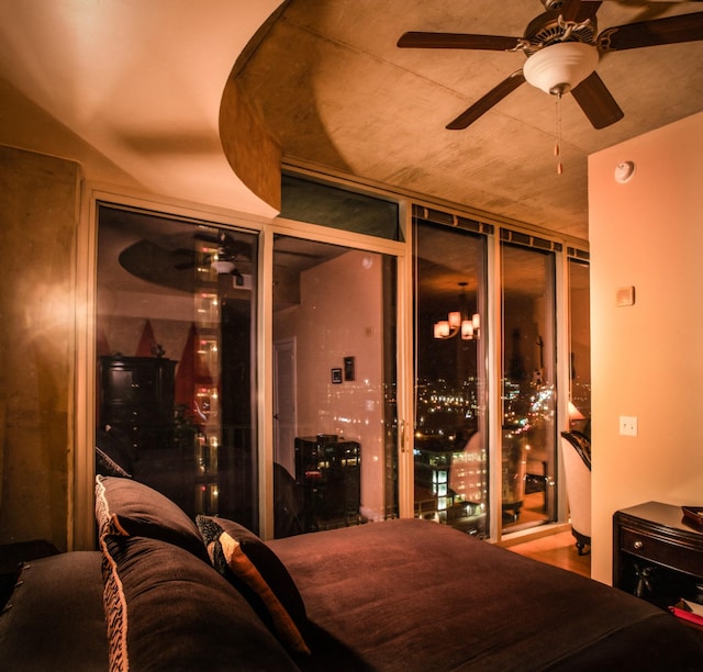 bedroom with a wall of windows