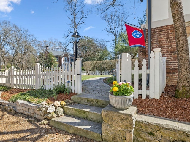 view of gate with a fenced front yard