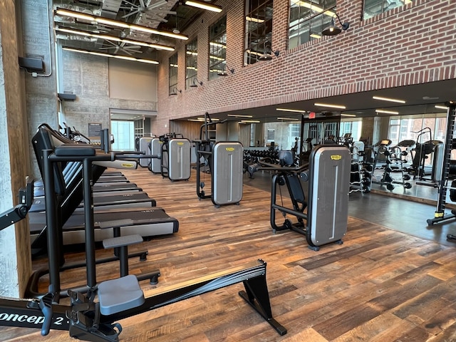 515 Church St Unit 3408, Nashville, TN 37219 - gym featuring a towering ceiling and wood finished floors