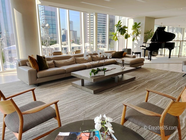 515 Church St Unit 3408, Nashville, TN 37219 - living area with a city view, floor to ceiling windows, and wood finished floors