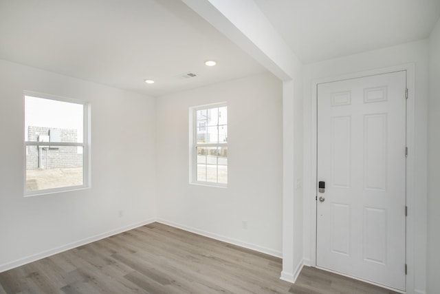 entryway featuring baseboards, a healthy amount of sunlight, and wood finished floors