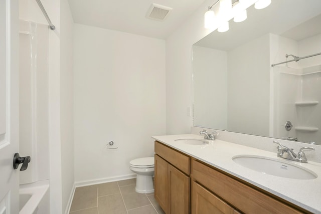 bathroom featuring tile patterned floors, visible vents, toilet, and a sink