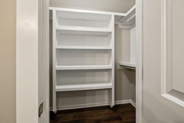 spacious closet with dark wood-style floors