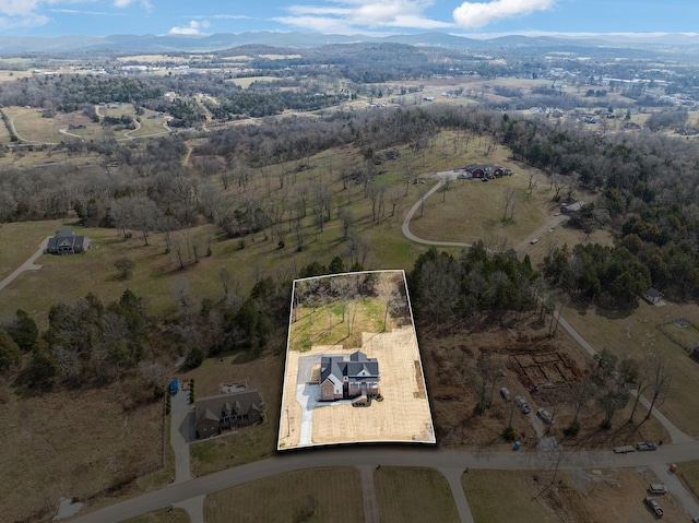 birds eye view of property with a mountain view