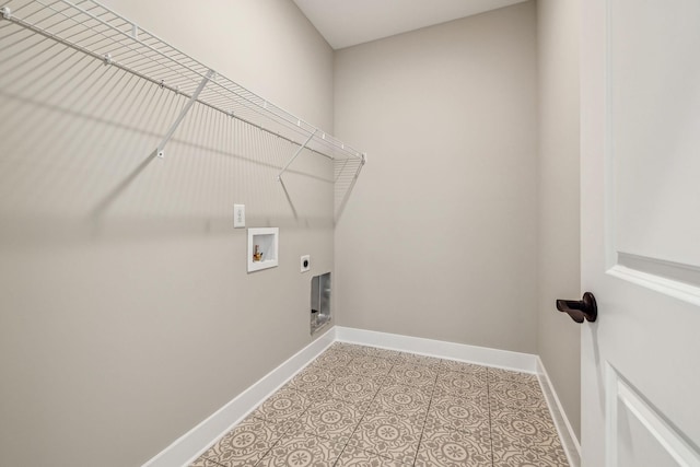 laundry room with laundry area, hookup for an electric dryer, baseboards, and washer hookup