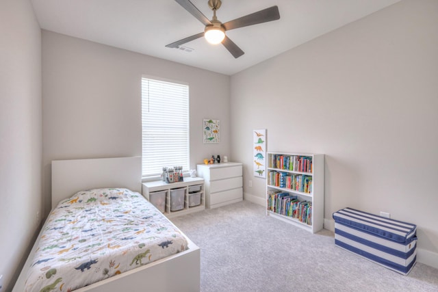 bedroom with carpet and a ceiling fan